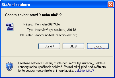 na tlačítko Stáhnout. Následně se vám nabídne dialog ke stažení souboru (je možné soubor přímo otevřít nebo uložit na disk).