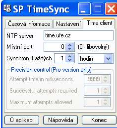 KP 6.1.2/02/14 Digitální stopky Stránka 5 z 21 obr. 1 Panely programu SP TimeSync V okně Time client nastavíme: Volíme časový NTP server stratum 1 nebo stratum 2. Doporučeno je TimeCZ.