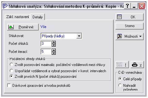 Obrázek 33 - Graf závislosti tuků a kalorií pro metodu Class (Výstup: Shluk) Výhodou této metody je možnost nastavení parametru, minimálního počtu objektů ve shluku.