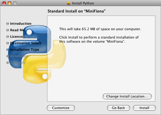 Na další obrazovce můžete změnit umístění instalace. Python musíte instalovat na zaváděcí disk, ale kvůli omezením instalátoru to není vynuceno.