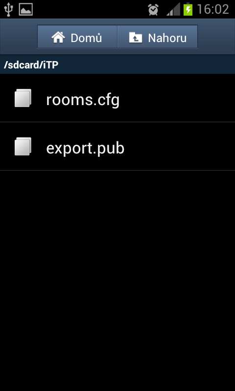 Záložka Downloads umožňuje stažení vytvořených nebo upravených souborů export.pub a rooms.cfg do počítače.