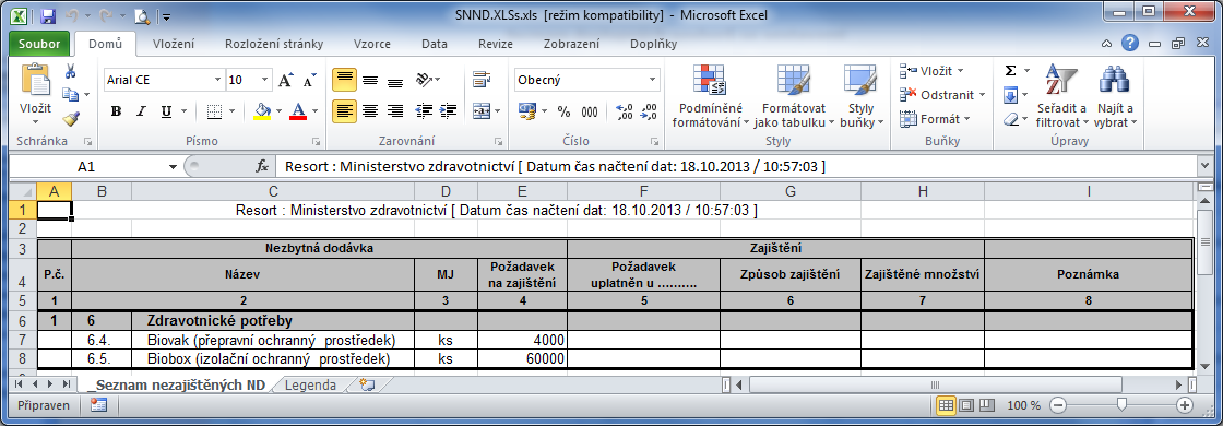 SPND Seznam požadovaných nezbytných dodávek Vytvořenou sestavu zobrazíte z tabulky Seznam dostupných souborů se sestavami klepnutím na název souboru.