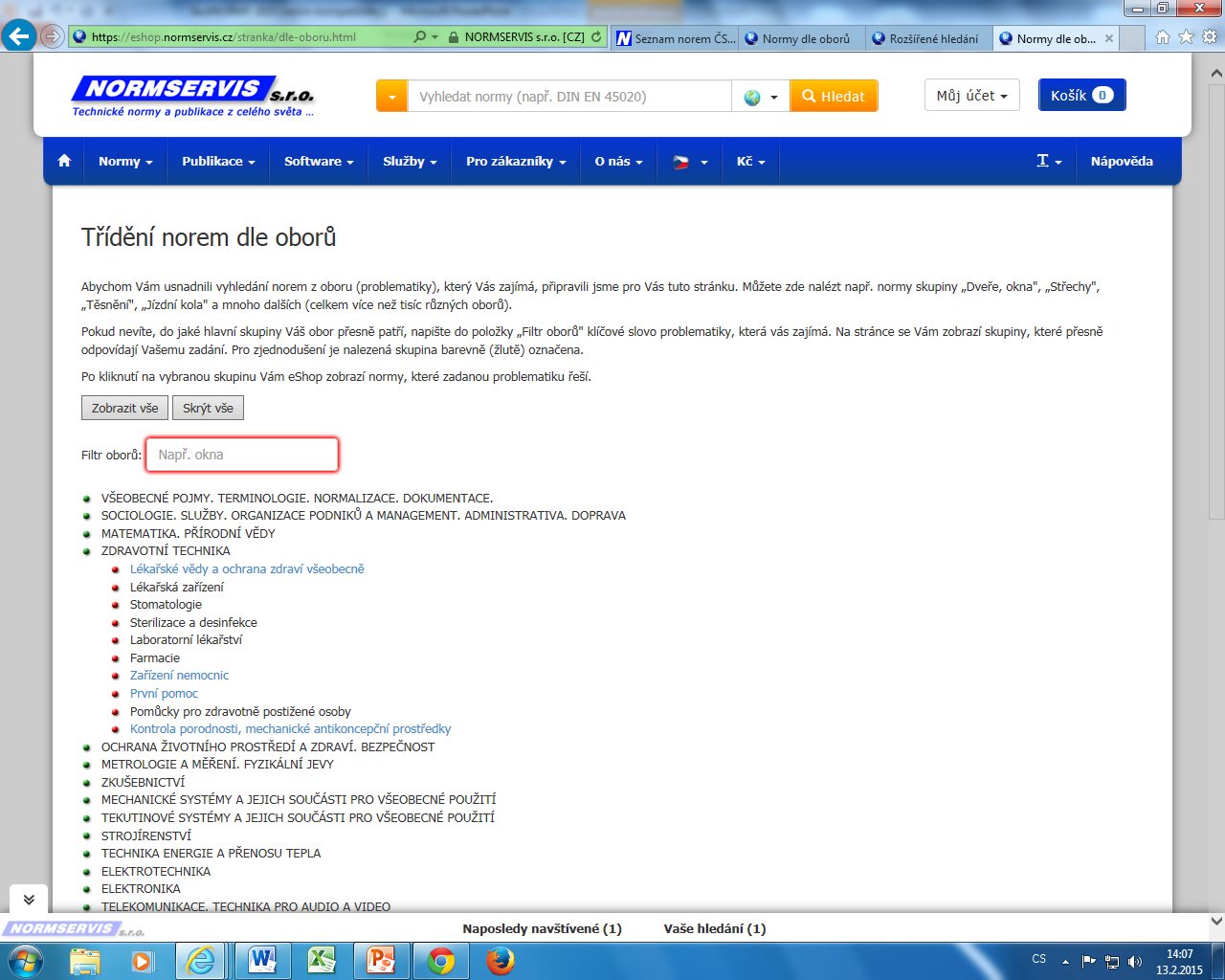 NORMSERVIS - hledání dle oborů https://eshop.
