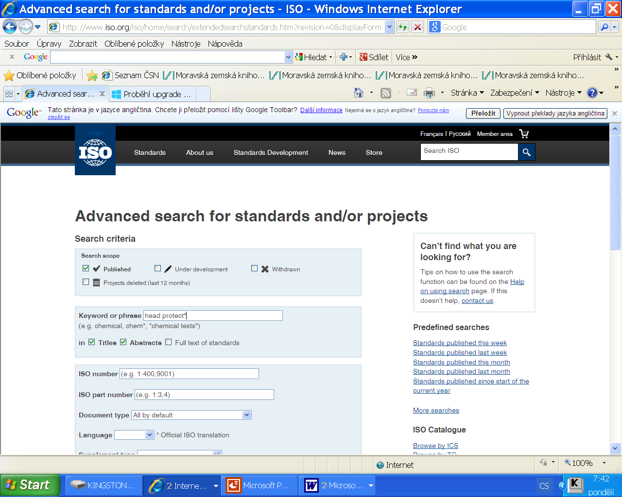 ISO pokročilé vyhledávání http://www.iso.org/iso/home/search/extendedsearchstandards.htm?