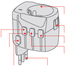 Redukce - cestovní adaptér SKROSS World Adapter ProPlus / World Adapter ProPlusUSB Seznámení s výrobkem a základní funkce Adaptér pro Evropu (pouze ve verzi World Adapter Pro+) Pro cestovatele z více