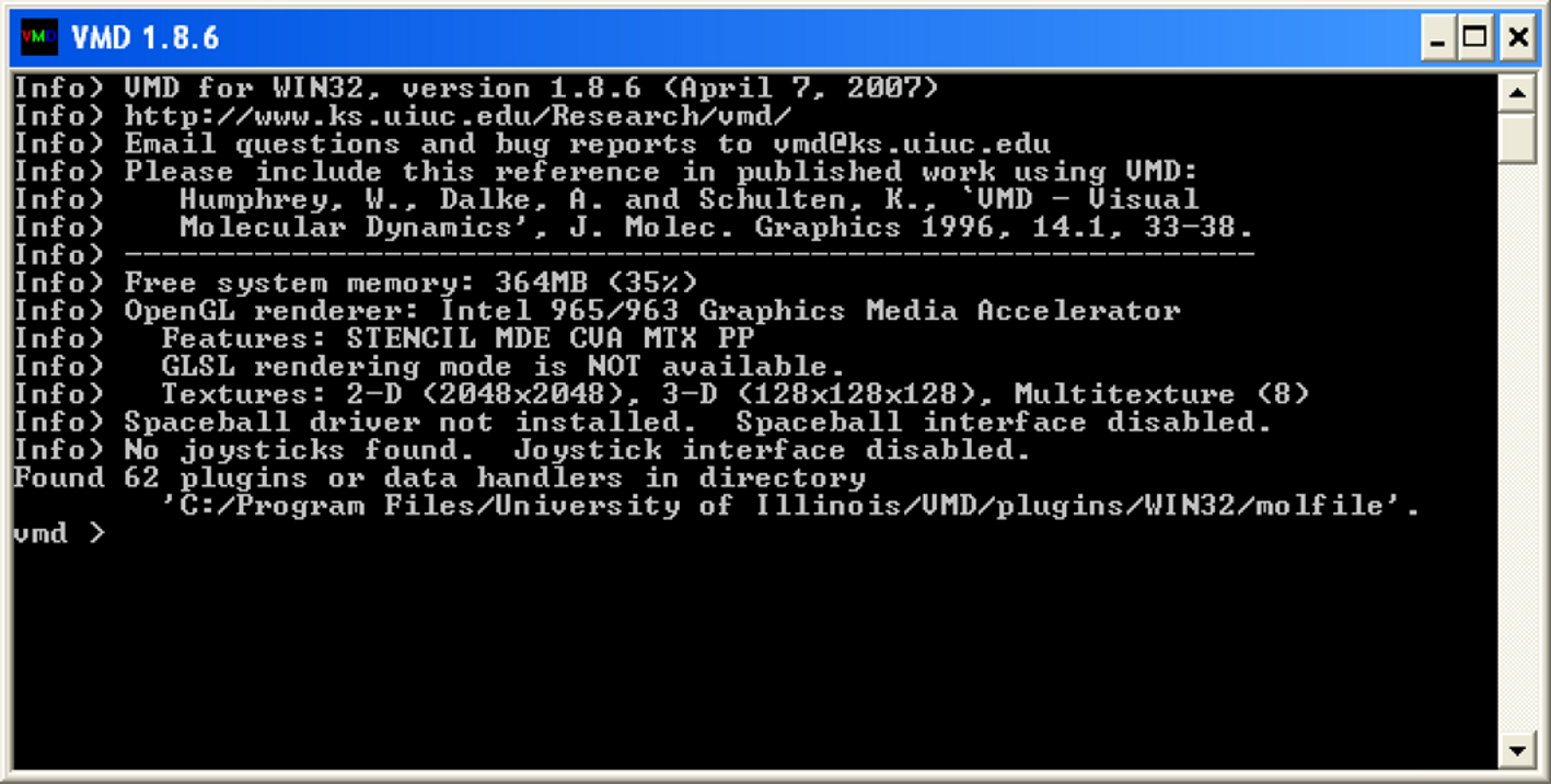 6.2 Visual Molecular Dynamics Visual Molecular Dynamics (VMD) je volně šířitelný program pro zobrazení struktury a dynamiky biomolekul.