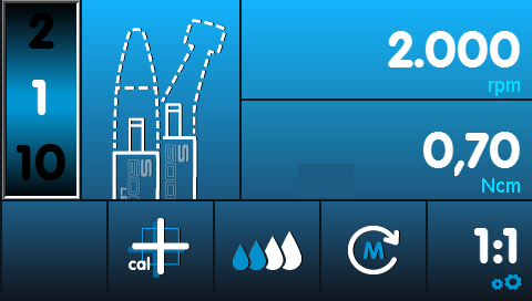 5 Obsluha 5.7 Aktivace kalibrace jedním dotekem 5.6.2 Krok programu funkce proplachování Funkce proplachování slouží k přivádění chladicí kapaliny a zapnutí osvětlení zubařského nástroje.