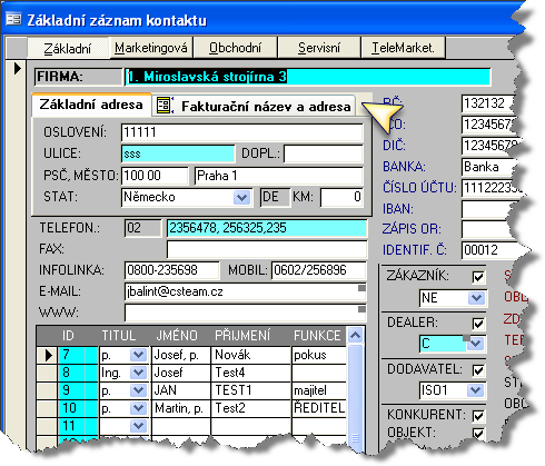 Kontakty a osoby 29 Zadání fakturační adresy je možné přímo na kartě kontaktu a dojde k jejímu zvýraznění. Vyhledání firmy i dle fakturačního názvu resp.
