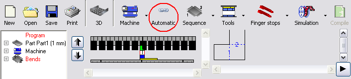 5. Klikněte na automatický výběr nástrojů. Software Radan automaticky určí nástroje, které jsou potřebné k provedení ohybů. U složitějších ohybů je možné použít manuální výběr nástrojů. 6.