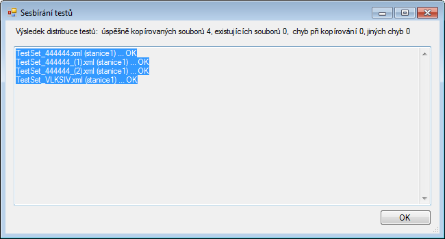 Po dokončení funkce se zobrazí informační okno s průběhem operace: Obrázek 29 Výsledek Sesbírání výsledků Opakování funkce Sesbírat výsledky je možné, sesbírají se vždy již jen chybějící (nově