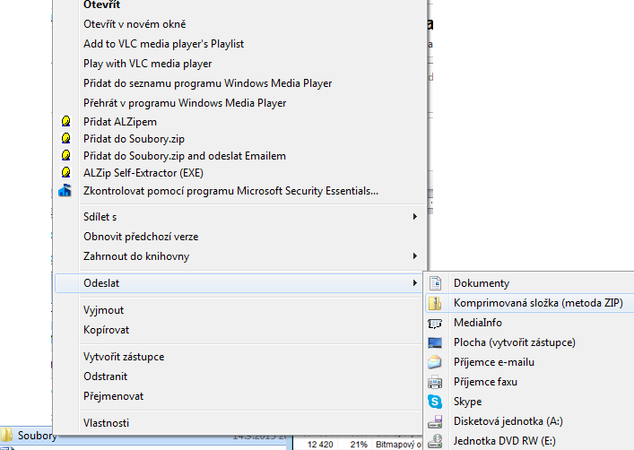 12. Napište, jak zkomprimujete data ve Windows 7. Vložte okno, kde toto můžete udělat.
