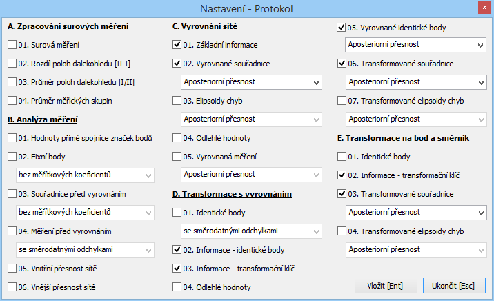 7.1.6.8 [Protokol ] Nastavení výstupů v protokolu (Obr. 15). Zaškrtnuté položky se v protokolu vypíší. 7.1.7 [Ukončit] Obr. 15 Nastavení Protokol Vypne program.