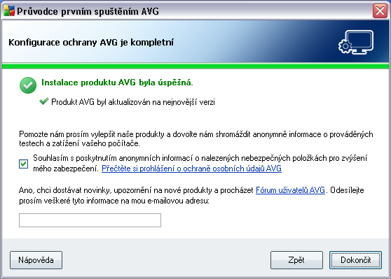 4.13. Konfigurace ochrany AVG je kompletní Konfigurace vašeho AVG 9 Free je nyní nastavena k optimálnímu výkonu.