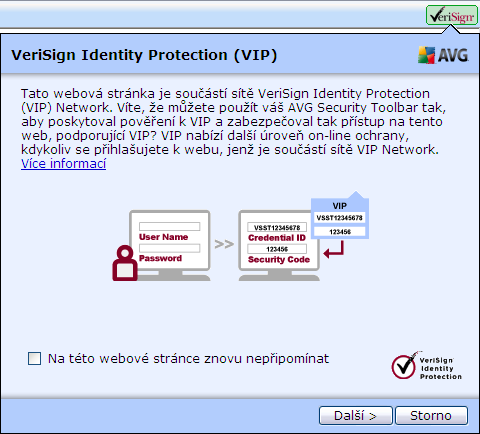 Povolit VIP pro bezpečnou autentikaci - označením této volby aktivujete službu VeriSign.