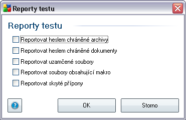 textové soubory nebo některé nespustitelné soubory), a to včetně multimediálních souborů (video, audio soubory - ponecháte-li tuto položku neoznačenou, výrazně se tím zkrátí čas testování, jelikož