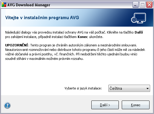 3. AVG Download Manager AVG Download Manager je jednoduchý nástroj, který Vám pomůže vybrat a sestavit správný instalační balík pro instalaci AVG 9 Free.