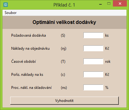 Program Strana 49 Po stisknutí tlačítka Optimální velikost objednávky se otevře následující podokno aplikace: Obr.