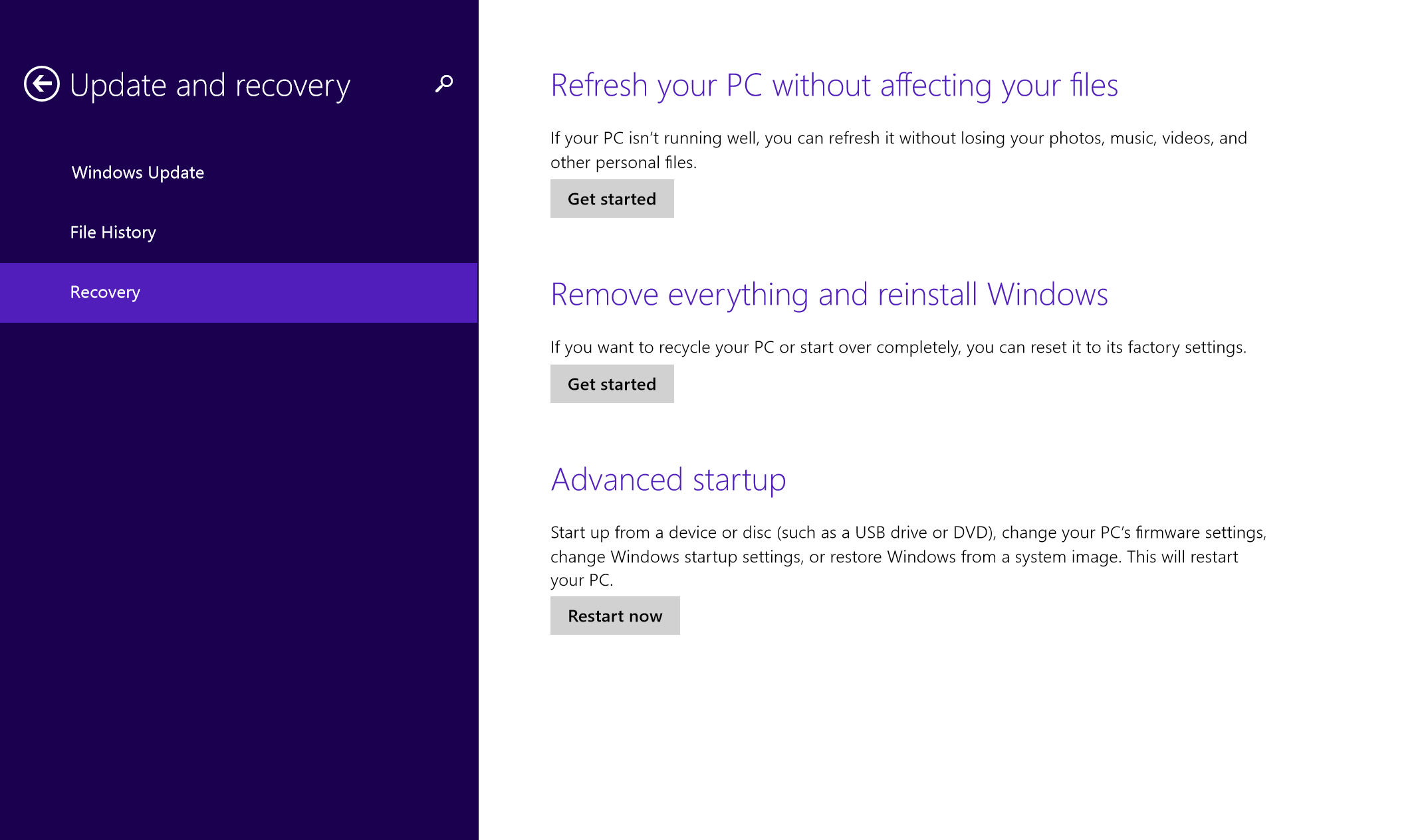 3. Pod PC Settings (Nastavení PC) vyberte Update and recovery (Aktualizace a obnovení). 4.