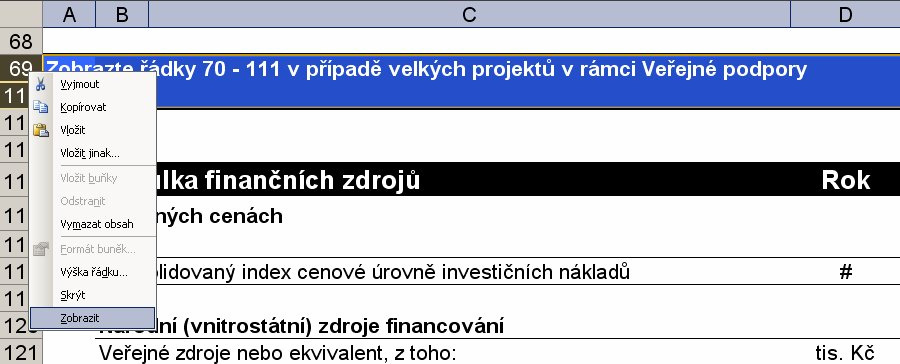 Obrázek 32: : List Zdroje financování veřejná podpora, zobrazení tabulek finančních toků Jestliže Zpracovatel provedl korektně výše uvedený postup, zobrazí se následně tabulky: Tabulka finančních