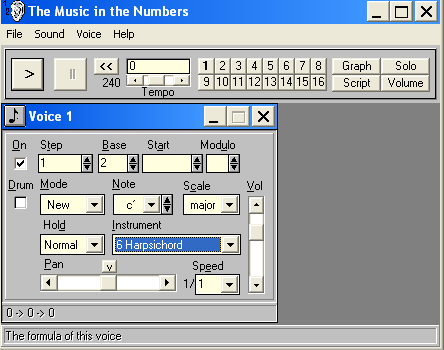 Programy transformující číselné řady a texty Program The Music in the Numbers [25] Po zadání číselné řady převádí program číselná data na MIDI noty.