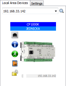 4.3.2 Připojení k PLC systému Výběr PLC systému pro další operace lze provést kliknutím na konkrétní položku v seznamu dostupných zařízení levým tlačítkem myši.