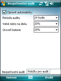 9. Bezpečnostní audit Kontroluje položky jako jsou stav baterie, bluetooth, volné místo na disku atd. Manuálně lze spustit audit pomocí Akce > Bezpečnostní audit. Zobrazí se okno s podrobnostmi.