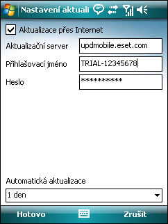 3. Aktualizace ESET Mobile Security v základní konfiguraci (default) je nainstalován již s nastavenou úlohou pro pravidelnou automatickou aktualizaci. Samozřejmě lze také aktualizaci vynutit ručně.