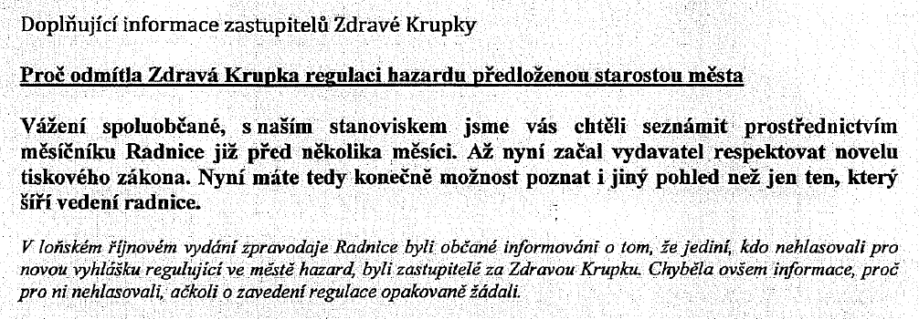 Žádost o doplňující informaci, Krupka Květen 2014