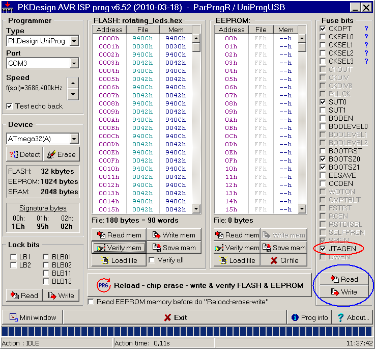 8) Pokud se zobrazí chybové okno Connect failed Select AVR Programmer (viz. následující obrázek), tak komunikace AVR Studia s UniProg-USB neproběhla úspěšně.