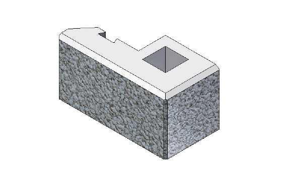 ROHOVÝ PRVEK Prvek má v zadní části jednu svislou rybinovou drážku pro umístění kotevních prvků a dutinu pro případné prolití betonem. Prvek je univerzální pro stavbu opěrných a dělících zdí.