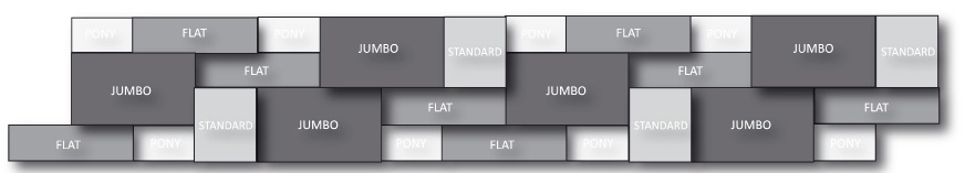 pohledových prvků STANDARD; 2,5 ks dvojtáhel 1d Základní osazení bloků PONY: Spotřeba na 1 m² z modulového bloku: 50 ks pohledových prvků STANDARD; 12,5 ks dvojtáhel Základní spotřeba na 1 bm, výšky