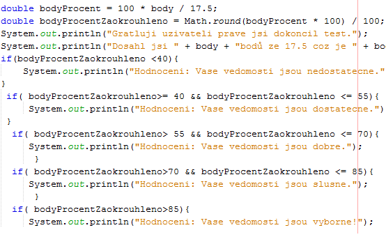 6 3.1 Vývoj programu 1)Nejdříve jsem musel načíst otázky souboru + vytvořit parametr body pro započítávání bodů.