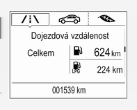 104 Přístroje a ovládací prvky Průměrná spotřeba paliva 1 a 2 Zobrazení průměrné spotřeby. Měření lze kdykoliv vynulovat a začít znovu s výchozí hodnotou.