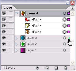Označování objektů Označení všech objektů na vrstvě 1. Na vrstvě nejvyšší úrovně nebo na podvrstvě klepněte na sloupec výběru na pravé straně palety Layers (Vrstvy).