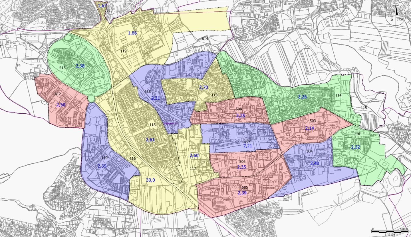 Urbanistický obvod číslo - název Obložnost 2011 Obložnost 1991 Hustota osídlení 2011 Hustota osídlení 1991 092 - Spořilov I B 1,67 2,10 18,0 19,1 112 - Chodovec 1,86 2,94 20,3 11,1 113 -