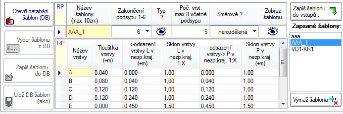 RP51 V pravé polovině záložky je tabulka umístění šablon na trase.