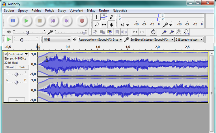 K tvorbě použijeme zvukový editor Audacity. 1) Spustíme program Audacity.