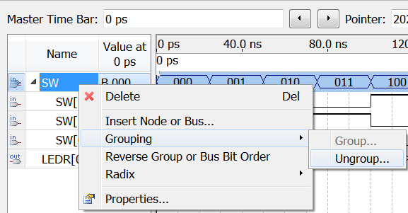 Vznikne nám skupina signálů. 3. Pokud nám jejich pořadí nevyhovuje, můžeme ho obrátit přes kontextové menu skupiny 4. Vyberem skupinu SW a stisneme tlačítko na liště nástrojů.