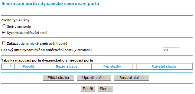 Klepněte na tlačítko Použít pro uložení nastavení směrování portů, které bude okamžitě po uložení aktivní.