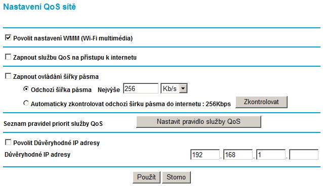 Obrázek 64 Povolit nastavení WMM (Wi-Fi multimédia) WMM (bezdrátová multimédia) je podmnožinou funkcí standardu 802.11e.