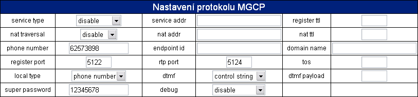 stun: Vyberte v případě použití protokolu SIP dle potřeb systému. Při výběru této volby bude aktivováno pole nat addr. 7.