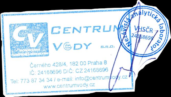 Analytická laboratoř se sídlem v Praze Černého 428/4, 182 00 Praha 8 - Střížkov IČ: 24168696, DIČ: CZ24168696 e-mail: info@centrumvody.