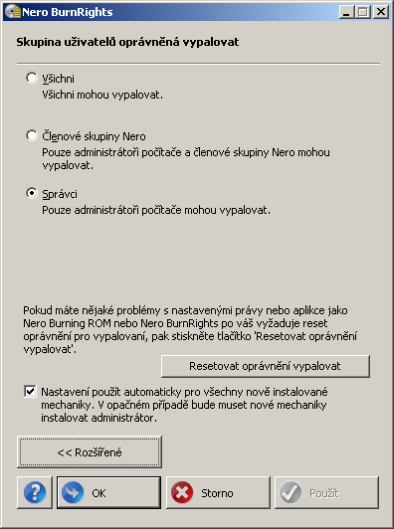 Jednoduché okno nástroje Nero BurnRights v systému Windows XP 2 Jednoduché okno nástroje Nero BurnRights v systému Windows XP Po spuštění aplikace Nero BurnRights v systému Windows XP se otevře okno