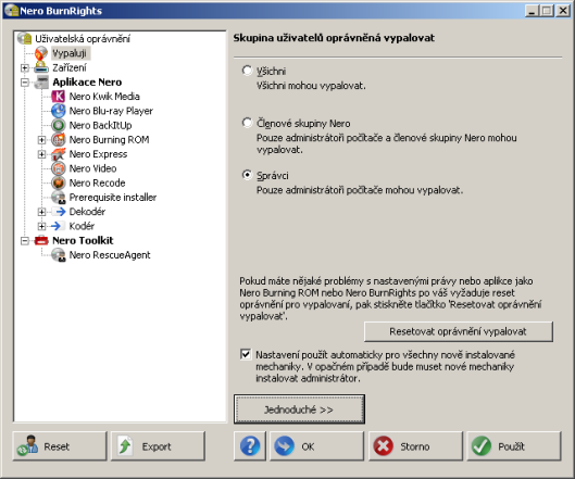 Rozšířené okno aplikace Nero BurnRights v systému Windows XP 3 Rozšířené okno aplikace Nero BurnRights v systému Windows XP Po spuštění aplikace Nero BurnRights v systému Windows XP a klepnutí na