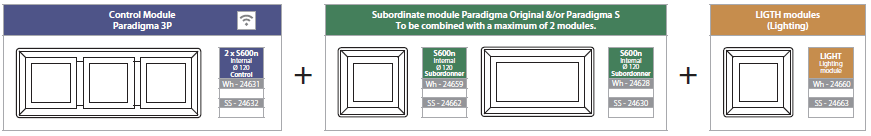 PARADIGMA S řídicí modul, nerez, S600n D 41055 řídicí modul, bílý, S600n D 42108 podříz. modul, nerez, S600n D 37897 podříz.