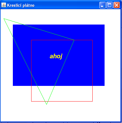 Instanci třídy Kresba obrazce pak použijeme v hlavním okně GUI: public class Platno extends JFrame { private Container obsah; private JPanel po; private KresbaObrazce ko; public Platno() {