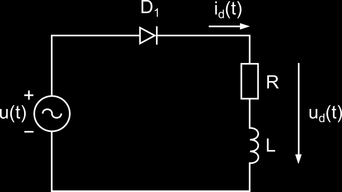 2.1.1.1 Neřízený jednofázový usměrňovač v uzlovém spojení Tento typ usměrňovače je tvořen sériovým spojením jednofázového napěťového zdroje s diodou a zátěží. Na obr.