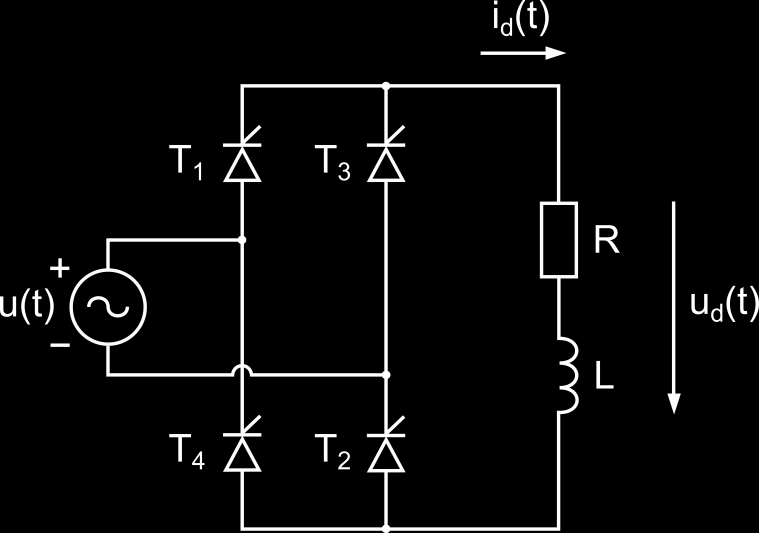 2.2.2 Řízené usměrňovače v můstkovém spojení 2.2.2.1 Řízený jednofázový usměrňovač v můstkovém spojení Schéma řízeného 1f můstku s RL zátěží je na obr. 26. Obr.