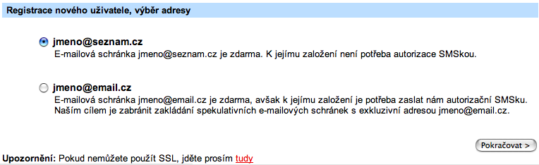 Obrazovka 3 Ujistíme se, že je zaškrtnuté tlačítko vedle jmeno@seznam.