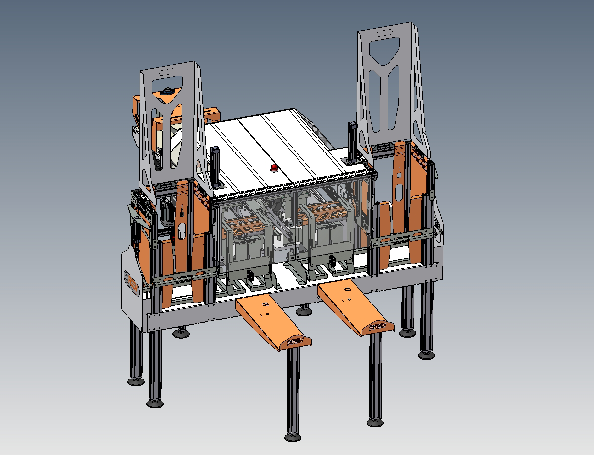 REV-SCORPION 34 Jedná se o patentovaný automatický stroj s velmi vysokou produktivitou pro plnění paletky 40 x 30 cm 8 košíky (formou 4 košíky ve dvou řadách).